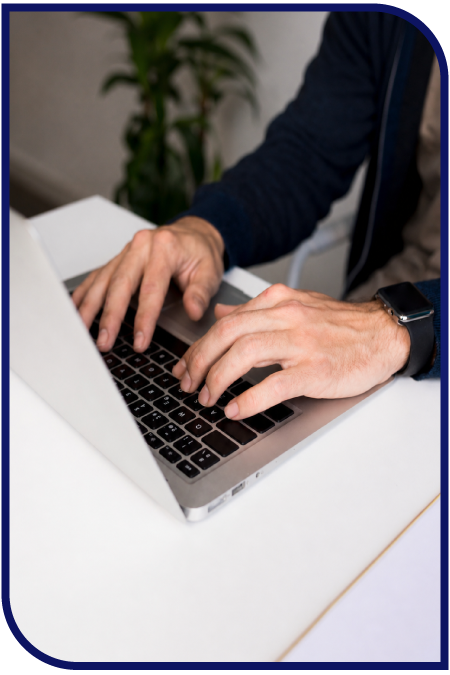 Professional writer typing on laptop to create a Wikipedia page for client