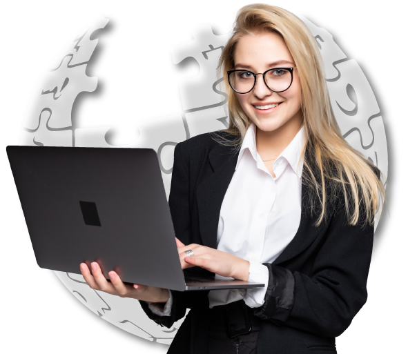 Wikipedia consultancy services expert working on laptop to build online authority for businesses