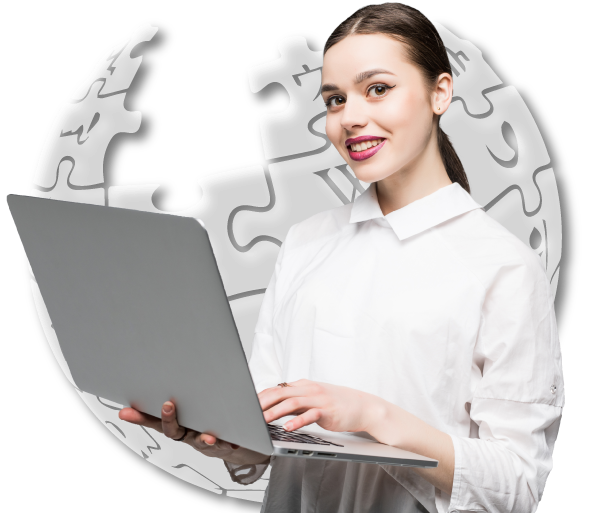 Wikipedia profile expert for startup founders and CEOs working on laptop to build business credibility